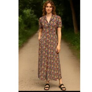 Flax‎ By Jeanne Engelhart Floral Maxi Dress Multi Color Medium